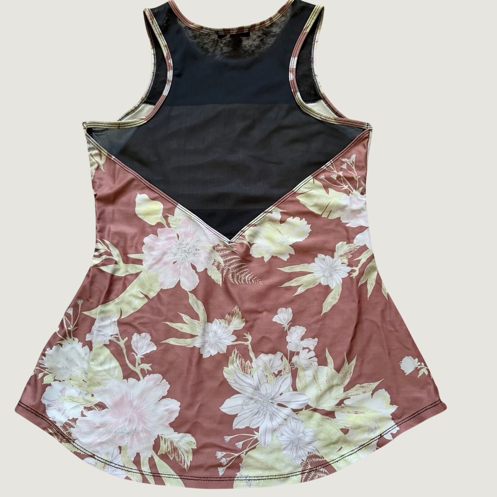 Womens Mauve Floral Mesh Panel Workout Tank Top Medium Gym - Picture 2 of 6